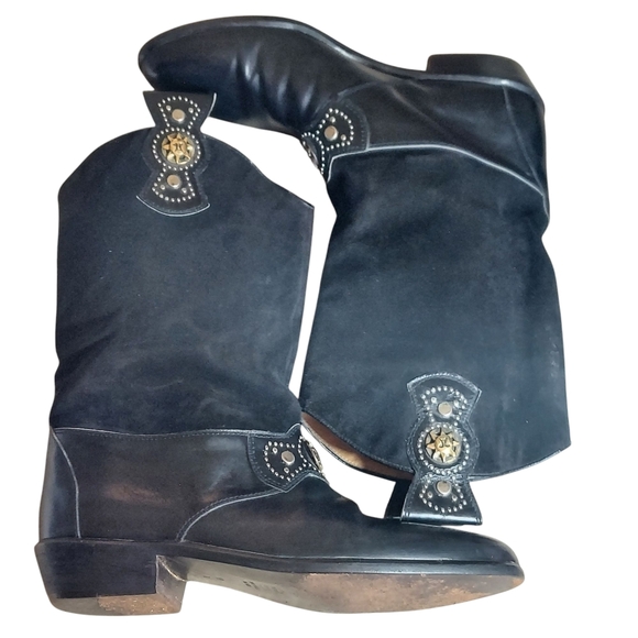 R. Martegani's Sun God Studded Black Leather with Decorative Ankle Strap Boots - Picture 11 of 15